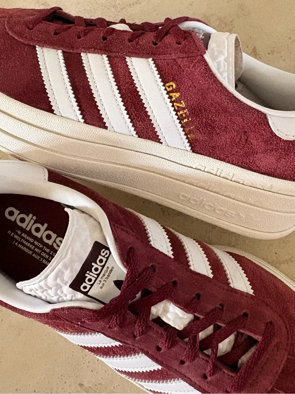 ADISAS Gazelle Bold Suede Platform Sneakers |Shadow Red Cloud White | Size 8.5